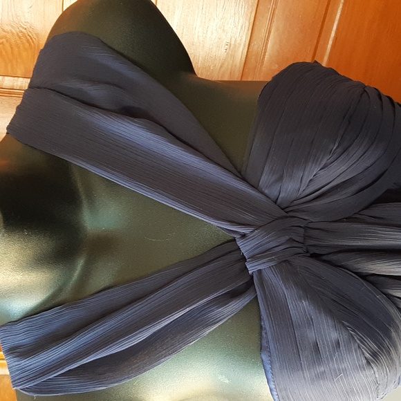 Max and Cleo Navy Bandeau Top Chiffon Gown US 4 - Picture 2 of 4